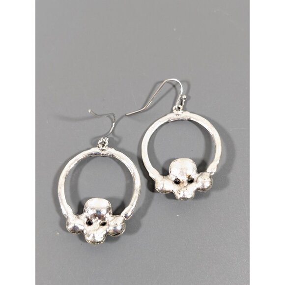 Boho Hoop Earrings Silver Tone Multicolor Dangle Drop Festival Hammered - Picture 5 of 6